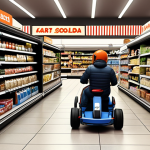 **Prompt:** "Kart Rider characters grocery shopping in Stockholm, Sweden. Humorous scene, digital art."