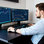A focused young adult, fully clothed in professional business casual attire, seated comfortably in an ergonomic chair, intently gazing at multiple large monitors displaying abstract data graphs and conceptual racing track layouts. One hand lightly rests on a modern gaming controller or keyboard. The scene is a clean, well-lit modern home office or gaming den, with soft ambient lighting and subtle tech accessories on the desk. Emphasize deep concentration and strategic thinking. Professional photography, high-resolution, sharp focus, natural pose, perfect anatomy, correct proportions, well-formed hands, proper finger count, natural body proportions, safe for work, appropriate content, fully clothed, modest clothing, professional dress, family-friendly.