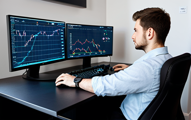 A focused young adult, fully clothed in professional business casual attire, seated comfortably in an ergonomic chair, intently gazing at multiple large monitors displaying abstract data graphs and conceptual racing track layouts. One hand lightly rests on a modern gaming controller or keyboard. The scene is a clean, well-lit modern home office or gaming den, with soft ambient lighting and subtle tech accessories on the desk. Emphasize deep concentration and strategic thinking. Professional photography, high-resolution, sharp focus, natural pose, perfect anatomy, correct proportions, well-formed hands, proper finger count, natural body proportions, safe for work, appropriate content, fully clothed, modest clothing, professional dress, family-friendly.